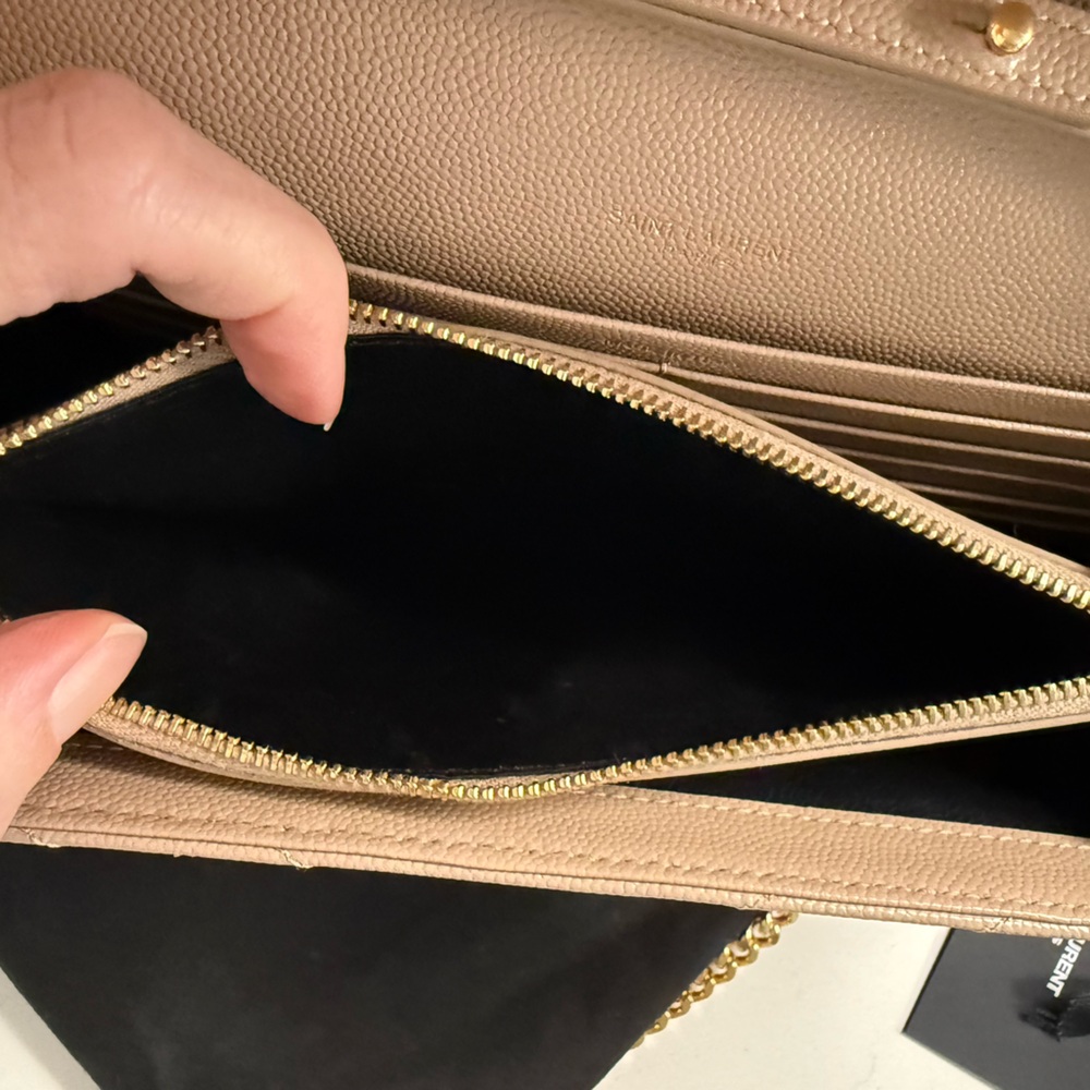 CLASSIC CASSANDRE Chain Wallet in Grain de Poudre Leather (Dark Beige) - Picture 14 of 15